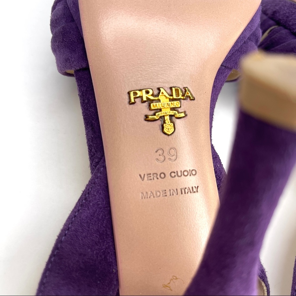 PRADA Purple Suede Open Toe Ankle Strap Heels Heeled Sandals Size 39 - Picture 9 of 10